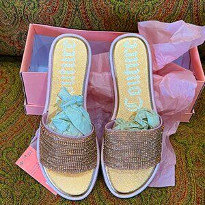 Juicy Couture | Slide Sandals Rose Rhinestones Glitter | 8M | NIB